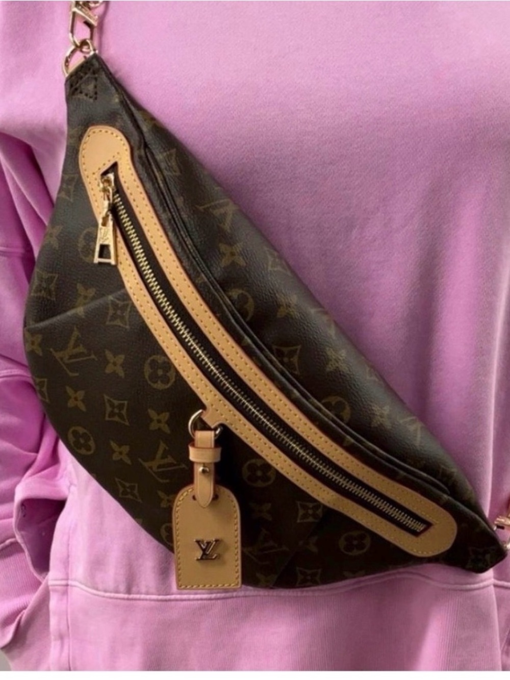 Designer-Inspired Two-Tone Monogram Shoulder Bag - Brown & Tan